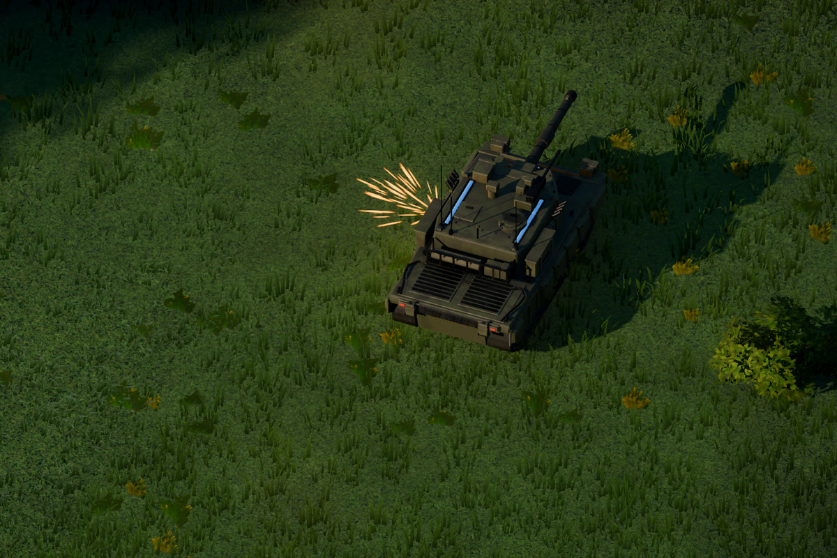 Ein Panther A1 wird seitlich getroffen; eine Garbe heller Funken prallt von der Panzerung ab.